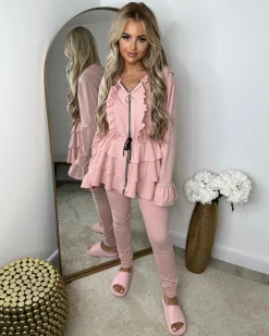 Kayla Frill Full Zip Loungewear - Pink