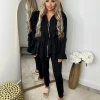 Kayla Frill Full Zip Loungewear - Black