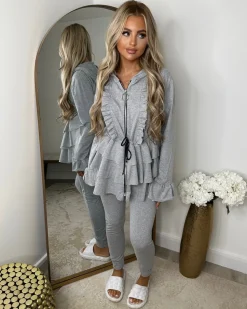 Kayla Frill Full Zip Loungewear - Grey