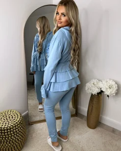 Kayla Frill Full Zip Loungewear - Blue
