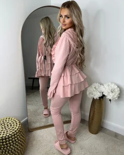 Kayla Frill Full Zip Loungewear - Pink