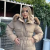 Kelsey Padded Faux Fur Hooded Coat - Camel