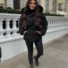 Kelsey Padded Faux Fur Hooded Coat - Black