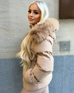 Kelsey Padded Faux Fur Hooded Coat - Camel