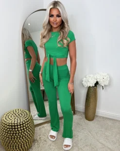 Laura Tie Front Cropped Loungewear Set - Parrot Green