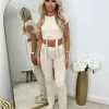 Laura Tie Front Cropped Loungewear Set - Beige