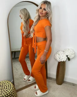 Laura Tie Front Cropped Loungewear Set - Orange
