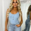 Leilani Gold Button Bodysuit - Blue