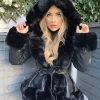 Lillie Belted Fur Hooded Coat - Black