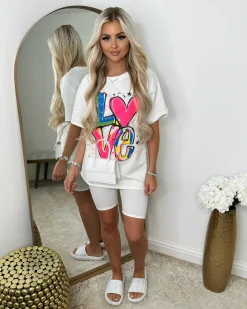 LOVE T-Shirt & Cycling Short Set - Cream