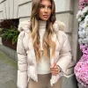 Lucinda Short Padded Faux Fur Trim Coat- Beige