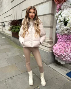Lucinda Short Padded Faux Fur Trim Coat- Beige