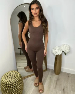 Megan Sleeveless Unitard Jumpsuit - Chocolate