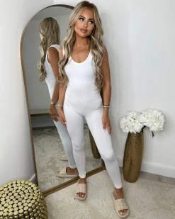 Megan Sleeveless Unitard Jumpsuit - White