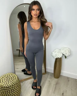 Megan Sleeveless Unitard Jumpsuit - Charcoal