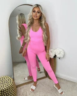 Megan Sleeveless Unitard Jumpsuit - Neon Pink