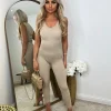 Megan Sleeveless Unitard Jumpsuit - Beige