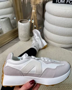 Myla Lace Up Running Trainers - Beige