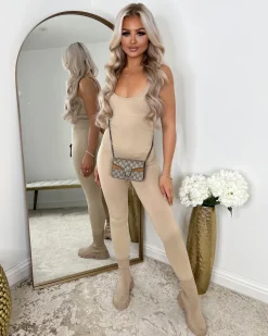 Pearl Spaghetti Strap Jumpsuit - Beige