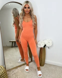 Pearl Spaghetti Strap Jumpsuit - Orange