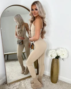 Pearl Spaghetti Strap Jumpsuit - Beige