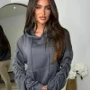 Penny Ruched Sleeve Hoodie - Slate Grey