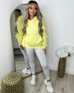 Penny Ruched Sleeve Hoodie - Lemon
