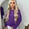 Penny Ruched Sleeve Hoodie - Purple