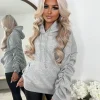 Penny Ruched Sleeve Hoodie - Grey