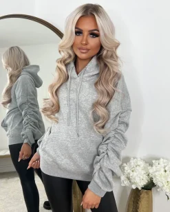 Penny Ruched Sleeve Hoodie - Grey