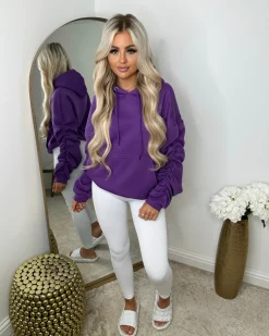 Penny Ruched Sleeve Hoodie - Purple
