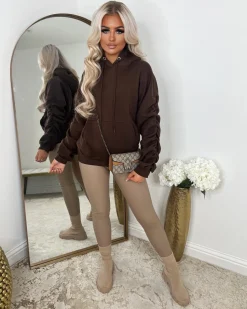 Penny Ruched Sleeve Hoodie - Chocolate