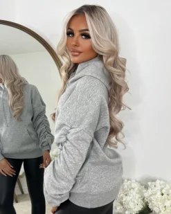 Penny Ruched Sleeve Hoodie - Grey