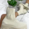 Polly Sock Ankle Boots - Cream