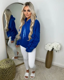 Rachael Ruched Sleeve Hoodie with Ribbon Detail - Royal Blue