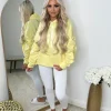Rachael Ruched Sleeve Hoodie with Ribbon Detail - Yellow