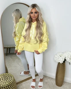 Rachael Ruched Sleeve Hoodie with Ribbon Detail - Yellow