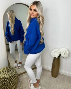 Rachael Ruched Sleeve Hoodie with Ribbon Detail - Royal Blue
