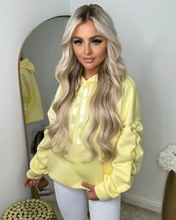 Rachael Ruched Sleeve Hoodie with Ribbon Detail - Yellow