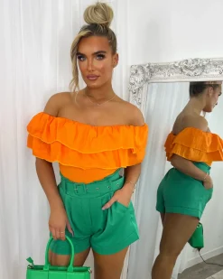 Ruth Belted High Waisted Shorts - Bottle Green