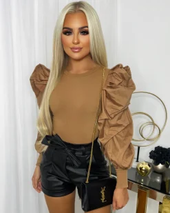 Sadie Puff Sleeve Top - Camel