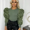 Sadie Puff Sleeve Top - Khaki