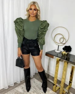 Sadie Puff Sleeve Top - Khaki