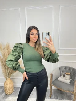 Sadie Puff Sleeve Top - Khaki
