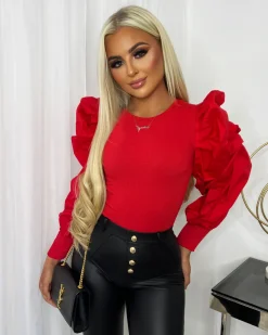 Sadie Puff Sleeve Top - Red