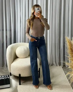 Saira High Waisted Straight Leg Jean - Dark Denim