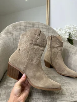 Savannah Short Suede Cowboy Boots - Light Brown