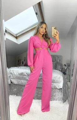 Savannah Side Cut Out Jumpsuit - Hot Pink
