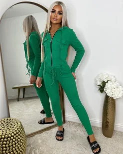 Simone Zip Front Pocket Detail Loungewear - Parrot Green