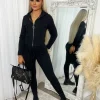 Simone Zip Front Pocket Detail Loungewear - Black